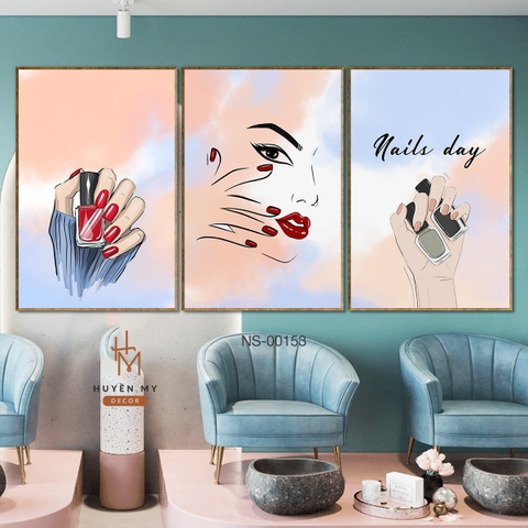 Bộ 3 Tranh Nails; Sơn Móng Nghệ Thuật Chất Liệu Tráng Gương; Lụa Kim Sa Decor Tiệm Nails; Tiệm Làm Móng Huyền My Decor NS-00153