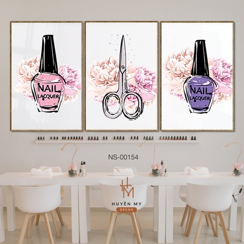 Bộ 3 Tranh Nails; Sơn Móng Nghệ Thuật Chất Liệu Tráng Gương; Lụa Kim Sa Decor Tiệm Nails; Tiệm Làm Móng Huyền My Decor NS-00154