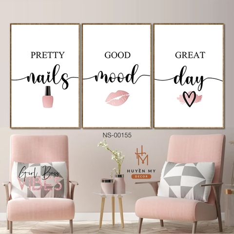 Bộ 3 Tranh Nails; Sơn Móng Nghệ Thuật Chất Liệu Tráng Gương; Lụa Kim Sa Decor Tiệm Nails; Tiệm Làm Móng Huyền My Decor NS-00155