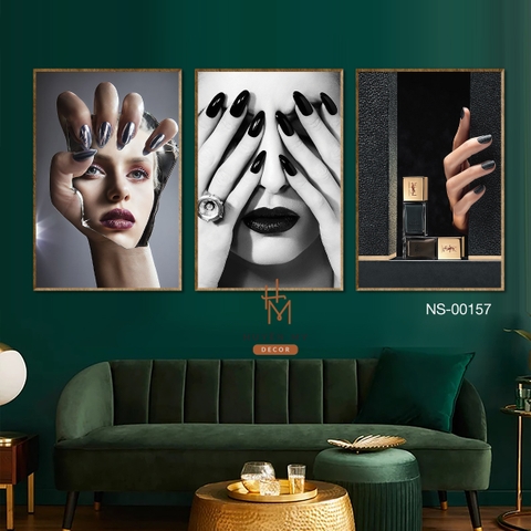 Bộ 3 Tranh Nails; Sơn Móng Nghệ Thuật Chất Liệu Tráng Gương; Lụa Kim Sa Decor Tiệm Nails; Tiệm Làm Móng Huyền My Decor NS-00157