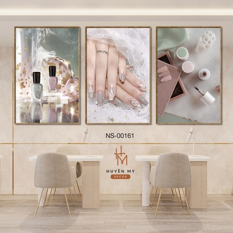 Bộ 3 Tranh Nails; Sơn Móng Nghệ Thuật Chất Liệu Tráng Gương; Lụa Kim Sa Decor Tiệm Nails; Tiệm Làm Móng Huyền My Decor NS-00161