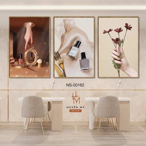 Bộ 3 Tranh Nails; Sơn Móng Nghệ Thuật Chất Liệu Tráng Gương; Lụa Kim Sa Decor Tiệm Nails; Tiệm Làm Móng Huyền My Decor NS-00162