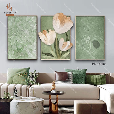 Bộ 3 Phù Điêu Tráng Gương Hoa Tuilip Nghệ Thuật Huyền My Decor Trang Trí Phòng Ngủ; Phòng Khách; Spa Huyền My Decor  - PD-00101