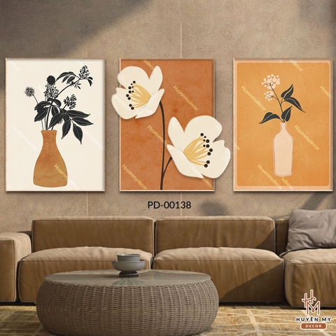 Bộ 3 Tranh Tráng Gương Phù Điêu Hoa Trang Trí Không Gian Hiện Đại Huyền My Decor PD-00138