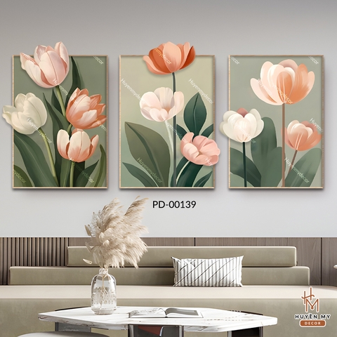 Bộ 3 Tranh Tráng Gương Phù Điêu Hoa Trang Trí Không Gian Hiện Đại Huyền My Decor PD-00139