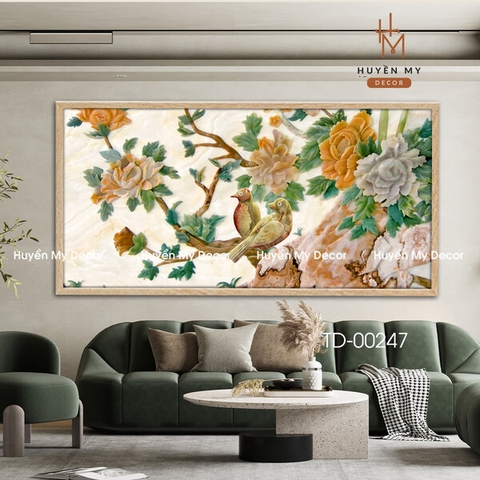 Tranh Đơn Cành Hoa Mẫu Đơn Vàng Nghệ Thuật Trang Trí Phòng Ngủ; Phòng Khách: Phòng Làm Việc Huyền My Decor TD00247