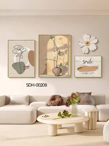 Set 4 Tranh Đồng Hồ Bình Hoa Nghệ Thuật Hiện Đại Phong Cách Huyền My Decor SDH-00208