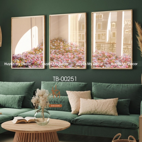 Tranh Bộ 3 Phong Cảnh Vườn Hoa Decor  Nghệ Thuật Hiện Đại; Trang Trí Phòng Ngủ, Phòng Khách TB-00251 Huyền My Decor