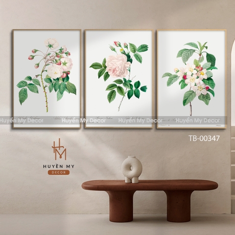 Bộ 3 Tranh Hoa Hồng Chất Liệu Tráng Gương; Lụa Kim Sa Cao Cấp Huyền My Decor TB-00347