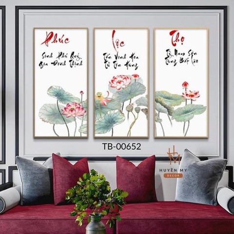 Bộ 3 Tranh Tráng Gương Phúc Lộc Thọ; Thu Hút Tài Lộc; Phong Thủy Huyền My Decor TB-00652