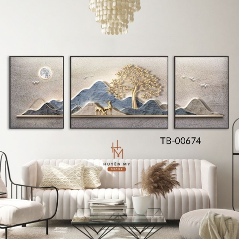 Bộ 3 Tranh Phong Cảnh Hiện Đại Nghệ Thuật Trang Trí Phòng Ngủ; Phòng Khách Huyền My Decor TB-00674