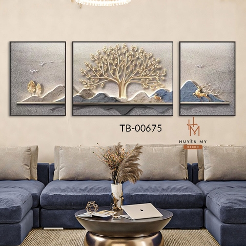 Bộ 3 Tranh Phong Cảnh Hiện Đại Nghệ Thuật Trang Trí Phòng Ngủ; Phòng Khách Huyền My Decor TB-00675