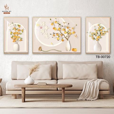 Tranh Bộ 3 Bình Hoa Hiện Đại Trang Trí Phòng Ngủ; Phòng Khách Huyền My Decor TB-00720