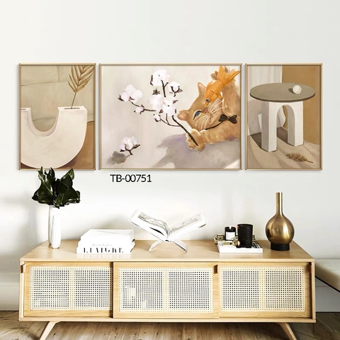 Bộ 3 Tranh Mèo Đáng Yêu Hiện Đại Nghệ Thuật Trang Trí Phòng Ngủ; Phòng Khách Huyền My Decor TB-00751