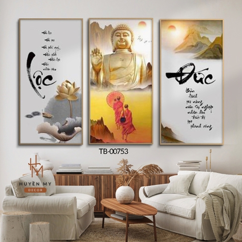 Bộ 3 Tranh Tráng Gương Phật Giáo; Tranh Phật Ý Nghĩa Huyền My Decor TB-00753