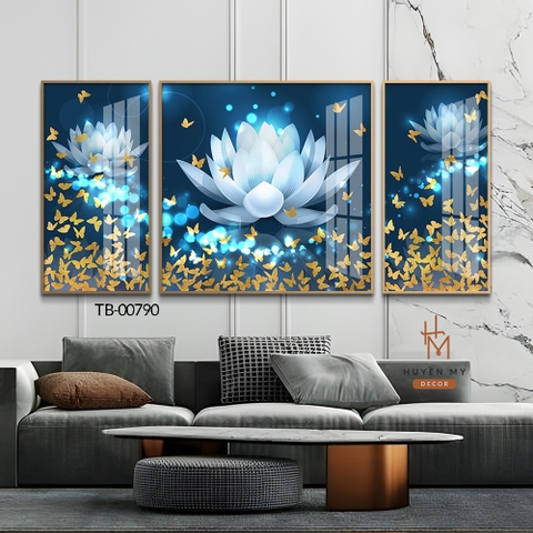 Bộ 3 Tranh Tráng Gương Hoa Sen; Kim Tiền Phong Thủy Ý Nghĩa Huyền My Decor TB-00681