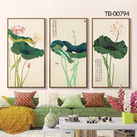 Bộ 3 Tranh Tráng Gương Hoa Sen; Tranh Phật Ý Nghĩa Huyền My Decor TB-00794