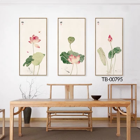 Bộ 3 Tranh Tráng Gương Hoa Sen; Tranh Phật Ý Nghĩa Huyền My Decor TB-00795