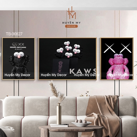 Tranh Bộ 3 Gấu Kaws Hiện Đại Trang Trí Phòng Ngủ; Phòng Khách Huyền My Decor TB-00827