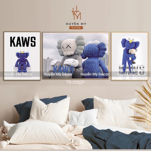 Tranh Bộ 3 Gấu Kaws Hiện Đại Trang Trí Phòng Ngủ; Phòng Khách Huyền My Decor TB-00829