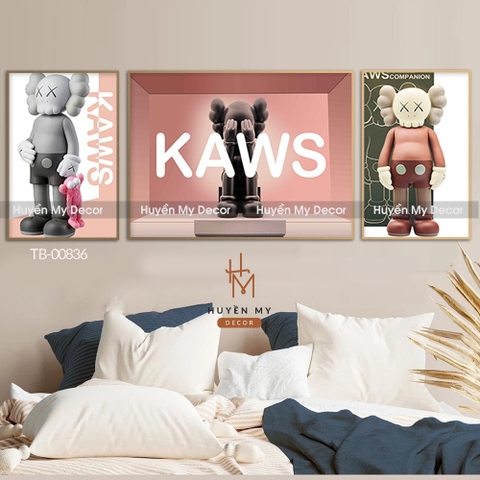 Tranh Bộ 3 Gấu Kaws Hiện Đại Trang Trí Phòng Ngủ; Phòng Khách Huyền My Decor TB-00836