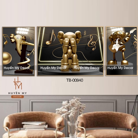 Tranh Bộ 3 Gấu Kaws Hiện Đại Trang Trí Phòng Ngủ; Phòng Khách Huyền My Decor TB-00840