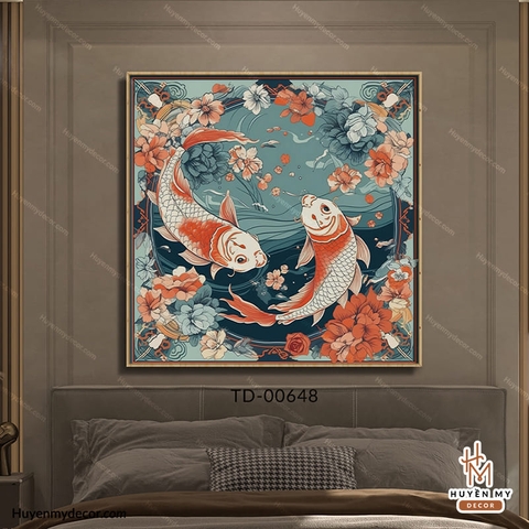 Tranh Đơn Cửu Ngưu Quân Hội Sen Cá Phong Thủy Trang Trí Không Gian Hiện Đại Huyền My Decor TD-00648