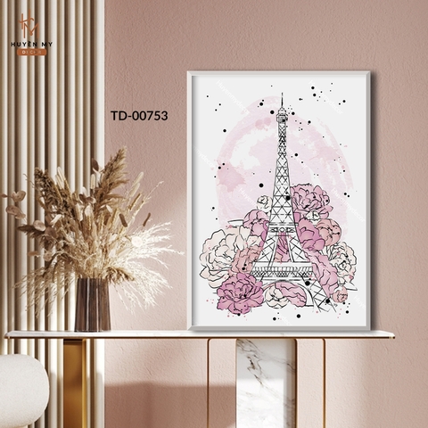 Tranh Đơn Hoa Hồng Nghệ Thuật - Minimalism; Tranh Tháp Eiffel Trang Trí Spa; Shop Thời Trang; Phòng Ngủ; Phòng Khách Huyền My Decor TD-00753