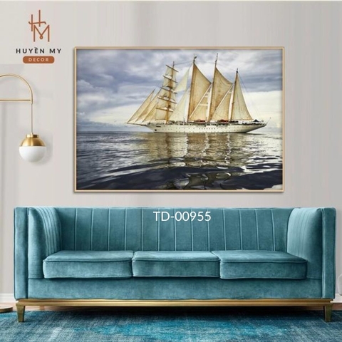 Tranh Đơn Tráng Gương Thuận Buồm Xuôi Gió; Cá Heo; Tranh Thuyền Buồm Ý Nghĩa Huyền My Decor TD-00955