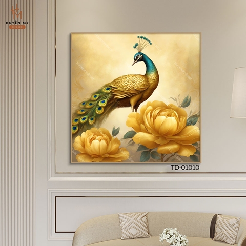 Tranh Đơn Chim Công Phong Thủy, Sang Trọng Trang Trí Không Gian Hiện Đại Huyền My Decor TD-01010