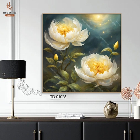 Tranh Đơn Hoa Mẫu Đơn Phong Thủy, Sang Trọng Trang Trí Không Gian Hiện Đại Huyền My Decor TD-01026