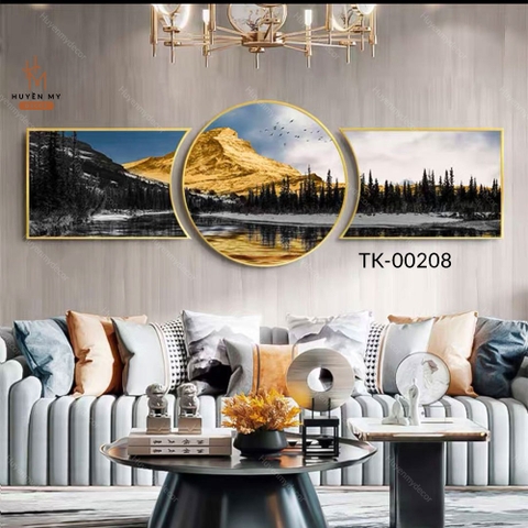 Bộ 3 Tranh Khuyết Tráng Gương Phong Cảnh Trang Trí Phòng Khách Huyền My Decor TK-00208