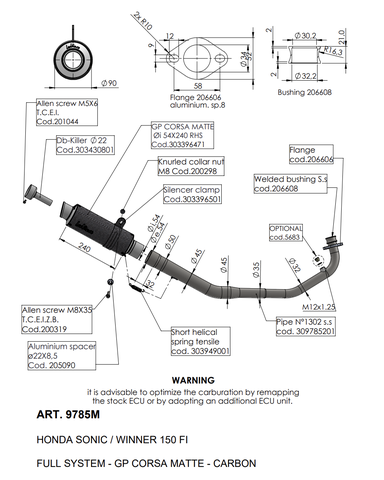 Pô Leovince Honda Winner/Sonic 150 cổ 1 khúc inox (lon mờ) 9785M
