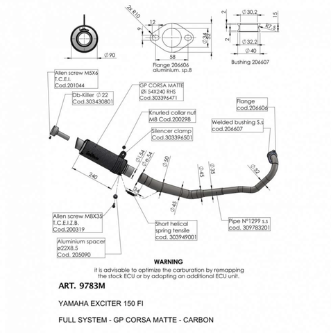Pô Leovince Yamaha Excite 150  cổ 1 khúc inox (lon mờ) 9783M