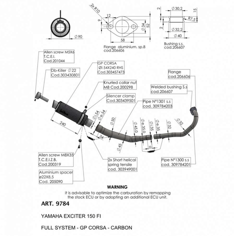 Pô Leovince Yamaha Exciter 150 cổ 2 khúc inox (lon bóng) 9784
