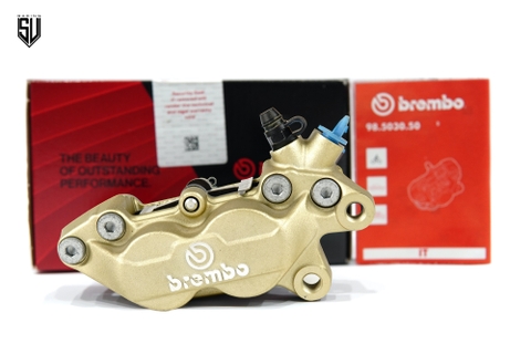 Heo thắng Brembo 4 piston đúc P4 30/34 màu vàng logo bạc