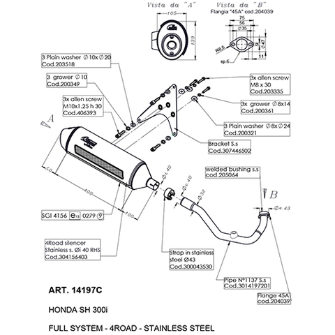 Pô Leovince 4road Honda Sh 300i 2016 - 2020 Full kit cổ pô Inox