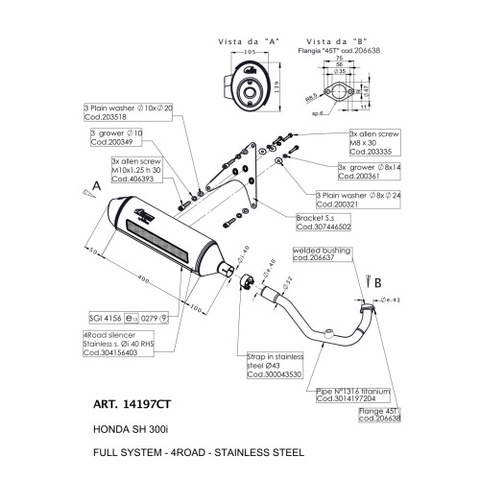 Pô Leovince 4road Honda Sh 300i 2016 - 2020 Full kit cổ pô Titan