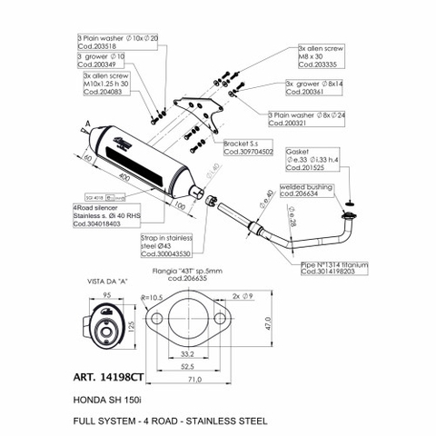 Pô Leovince 4road  Honda Sh 150i 2017 - 2020 Full kit cổ pô Titan