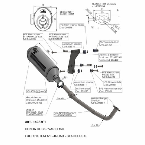 Pô Leovince 4road Honda Vario 150 2018 - 2020 - Full Kit cổ pô Titan