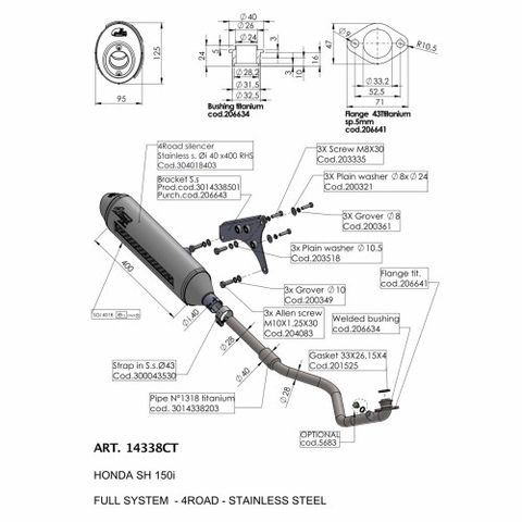 Pô Leovince 4road Honda Sh 150i 2020 - 2021 Full kit cổ pô Titan