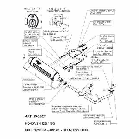 Pô Leovince 4road Honda Sh ý 125/150i  Full kit cổ pô Titan