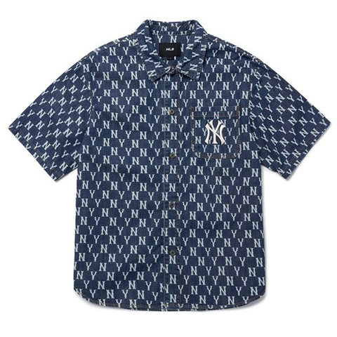 Áo Sơ Mi MLB Classic Monogram Denim Short Sleeves Shirt New York Yankees