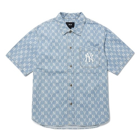 Áo Sơ Mi MLB Classic Monogram Denim Short Sleeves Shirt New York Yankees