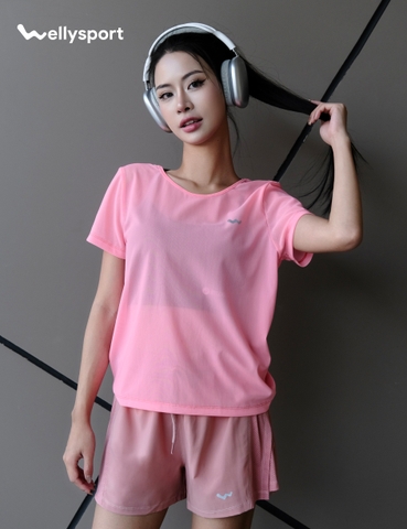 Áo Lưới Nữ Tập Gym, Yoga, Chạy Bộ, Màu Hồng, Welly Sport, Mã ALMH