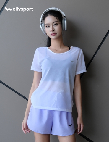 Áo Lưới Nữ Tập Gym, Yoga, Chạy Bộ, Màu Trắng New, Welly Sport, Mã ALMT