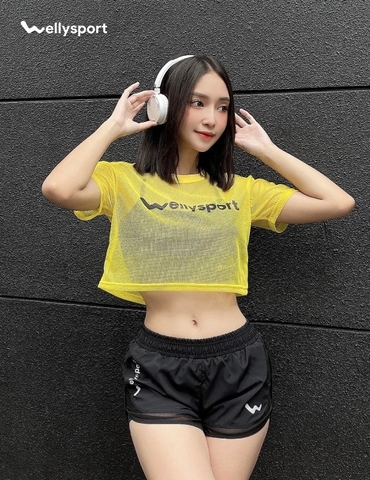 Áo Lưới Nữ Tập Gym, Yoga, Chạy Bộ, Welly Sport, Màu Vàng, Welly Sport, Mã ALN03