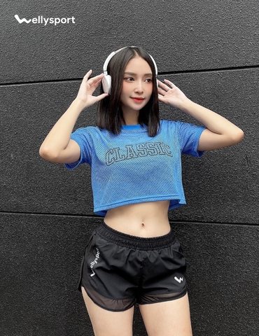Áo Lưới Nữ Tập Gym, Yoga, Chạy Bộ, Welly Sport, Màu Xanh Dương, Welly Sport, Mã ALN04