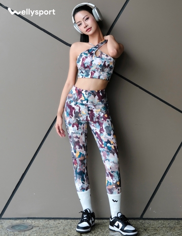 Set Đồ Tập Yoga, Gym Nữ, Màu Loang Họa Tiết, Welly Sport, Mã BTLX