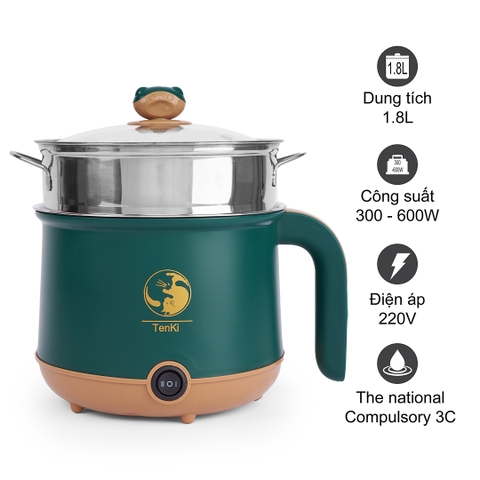 Nồi lẩu điện mini TenKi 2 tầng đa năng tặng xửng hấp inox bảo hành 12 tháng